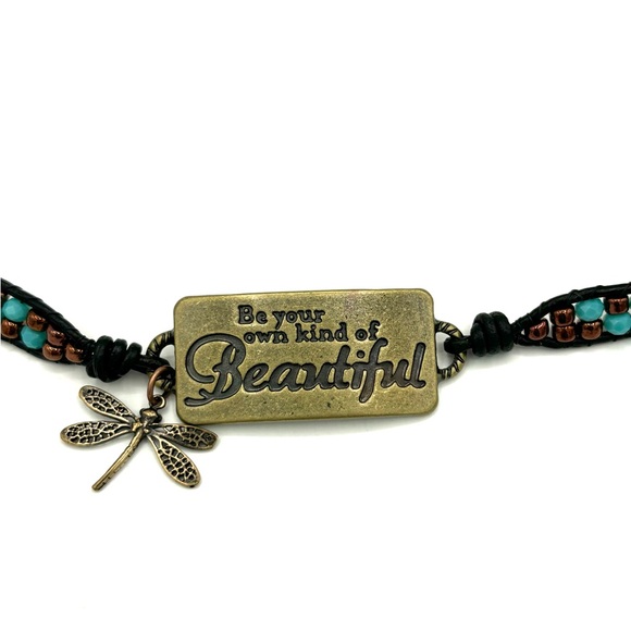 Hand Crafted Inspirational Wrap Bracelet with Aqua Crystal - Picture 5 of 9